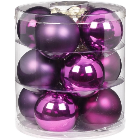Bellatio decorations Kerstballen - 12 st - paars - glas - 8 cm -