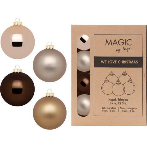 Kerstballen - 12x stuks - bruin tinten - elegant lounge - glas - 8 cm -