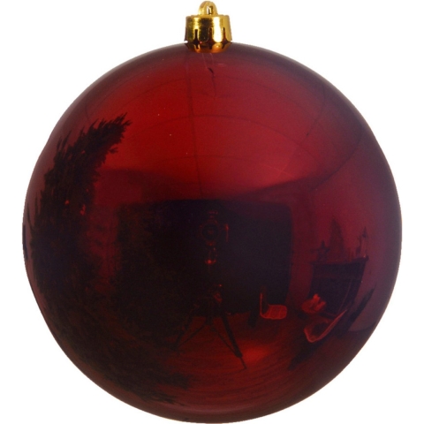 Decoris Kerstbal - donkerrood - groot - 25 cm - kunststof - glans -