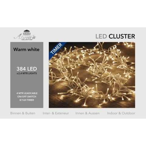 Clusterverlichting - 384 lampjes - warm wit - dimmer en timer - kerstverlichting -