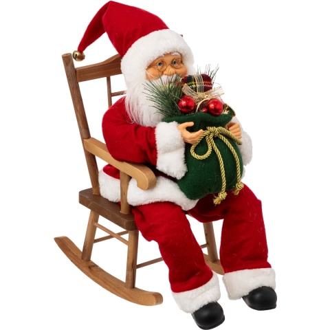 Kerstman decoratie pop - in schommelstoel - L30 x B18 x H40 cm - kerst figuur - beeld -