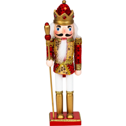 Notenkraker soldaat beeld - 30 cm - hout - rood/goud- decoratie figuur -