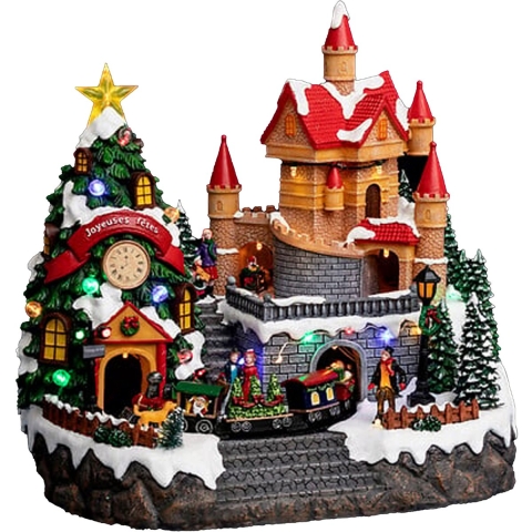 Kerstdorp tafereel - landhuis kerstman - met beweging, muziek en licht - 31 x 32,5 x 24 cm -