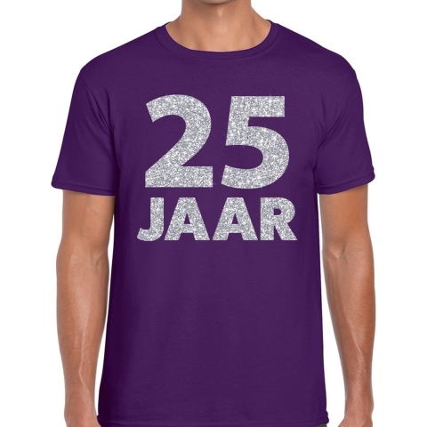 25 jaar zilver glitter verjaardag/jubilieum shirt paars heren XL -
