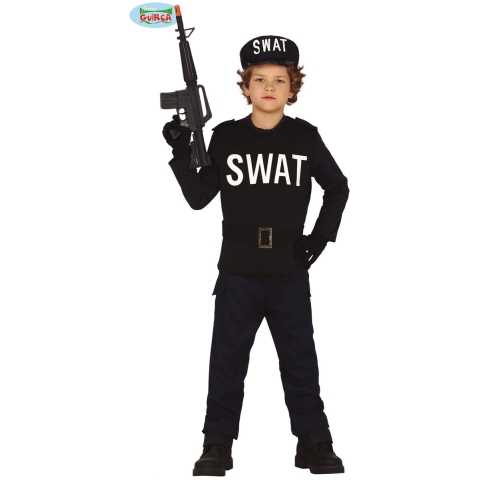 Carnaval verkleed set - Politie/swat kostuum - voor jongens/meisjes 7-9 jaar (122-134) -