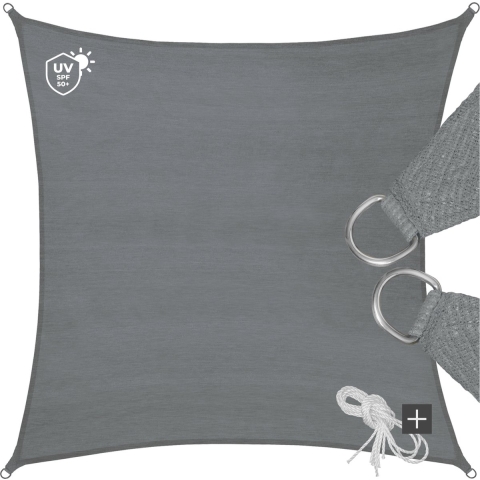 tectake® Zonnescherm - Vierkante Zonneluifel - UV-bescherming 50+ - 5 x 5 m - Grijs