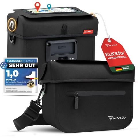 MIVELO KLICKfix - Stuurtas - 100% waterdicht - Verstelbaar telefoonvak - Zwart