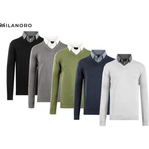 Milanoro Herenpullover - Met overhemdkraag - Donkergrijs - L