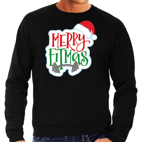 Merry fitmas Kersttrui / outfit zwart voor heren S -