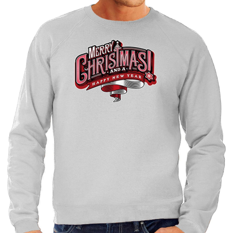 Merry Christmas Kersttrui / Kerst outfit grijs voor heren S -