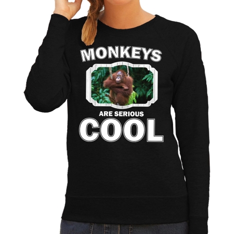 Dieren orangoetan sweater zwart dames - monkeys are cool trui L -