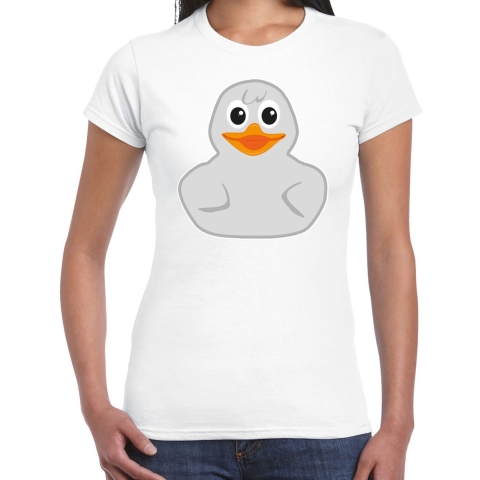 Verkleed T-shirt dames - wit - eend - Carnaval/themafeesten XL -