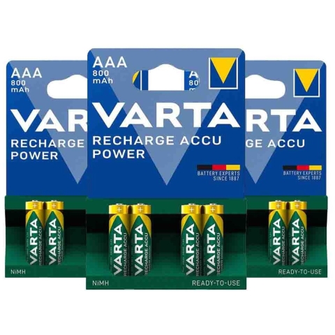 3x Varta Recharge Accu Power Oplaadbare Batterijen AAA 800mAh 4 stuks