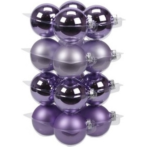 Kerstballen - 16x st - paars tinten - D8 cm - glas - mat/glans - kerstversiering -