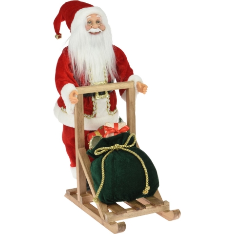 Kerstman decoratie pop - op slee - L25 x B30 x H45 cm - rood - kerst - figuur - beeld -