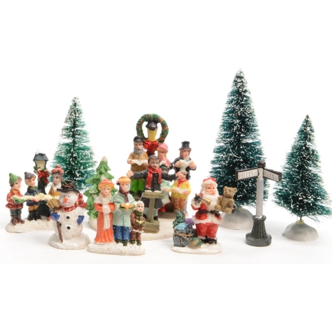Kerstdorp set - 9-delig - zingende mensen - accessoires - 6 x 6,5 x 7 cm - polyresin -