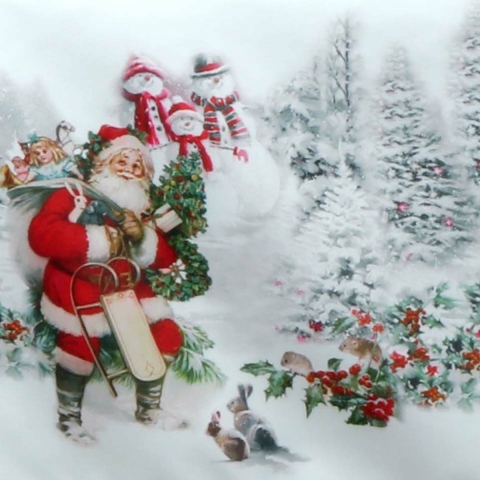 Kerst tafelkleed/tafellaken - met kerstman - 140 x 200 cm - rechthoekig - polyester -