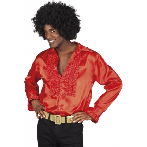 Carnaval verkleedkleding shirt met rouches - rood - heren - blouse - polyester - Disco time 2XL -