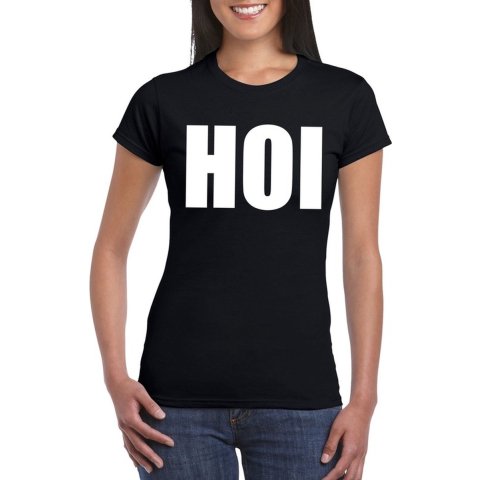 Hoi tekst t-shirt zwart dames 2XL -