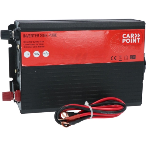 Carpoint Pure Sinus Omvormer - 12V>230V - 500W continu 1000W piek - Aluminium