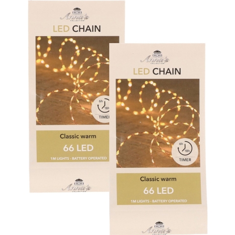 Set van 4x stuks 4x Draadverlichting koper met timer 66 classic warm witte led op batterij -