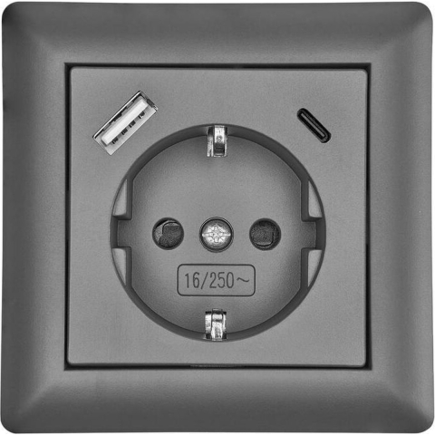 LEDmaxx USB2203 Geaard stopcontact Antraciet