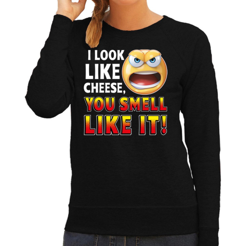 Funny emoticon sweater I look like cheese you smell like it zwar S -