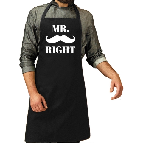 Mr Right snor cadeau schort zwart heren -