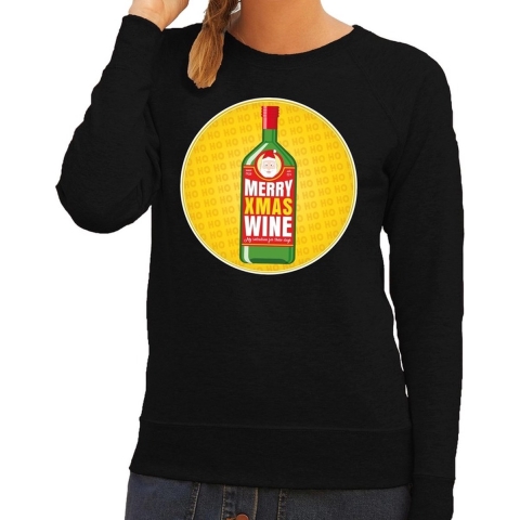 Foute kersttrui Merry Christmas wine zwart dames M (38) -
