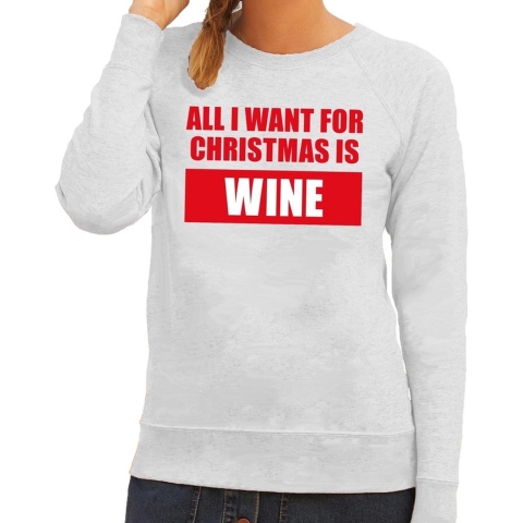 Foute kersttrui Christmas Wine grijs voor dames L (40) -