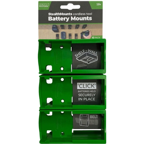 StealthMounts BM-FT18-GRN-6 Accuhouder voor Festool 18V | Groen | 6-pack - BM-FT18-GRN-6