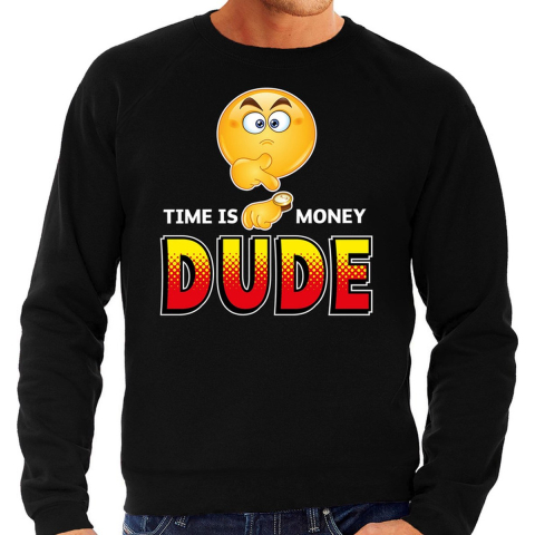 Funny emoticon sweater Time is money dude zwart heren M (50) -