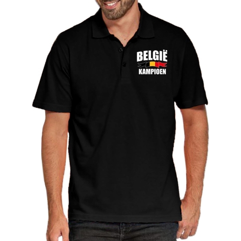 Belgie kampioen supporter poloshirt op borst zwart EK/ WK voor heren S -