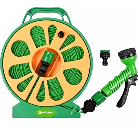 Benson Compacte Tuinslangset - 15 m - weerbestendig - knikvrij - Incl. sproeikop met 7 standen -