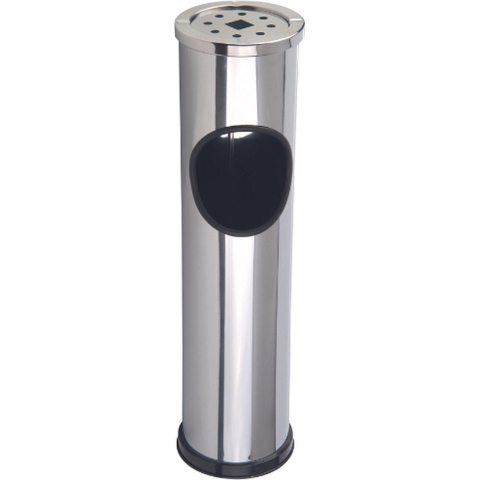 Staande terras asbak - met uitneembare afvalbak - RVS - zilver - 15 x 56 cm -