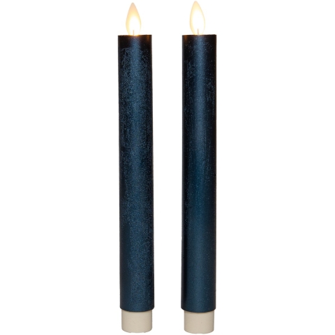 Dinerkaars rustiek wax bewegende vlam 23 cm metallic blauw 2 stuks - Annas collection