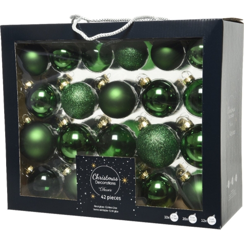 Kerstballen mix glas d7 cm dennengroen 42 stuks - Decoris