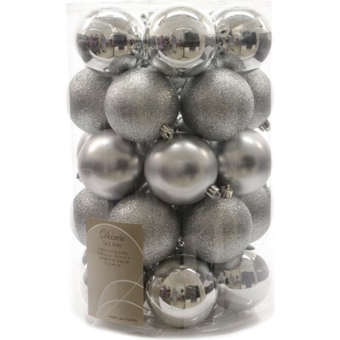 Kerstbal plastic mix/80mm/zilver - Ksd