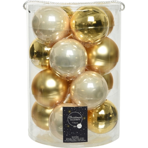 Kerstbal glas d8 cm parel/goud 16st kerst - Decoris