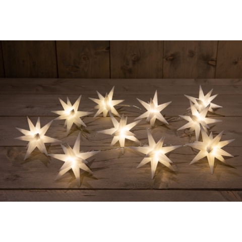 10 3D STER WIT 12CM / 10LED WARM WIT 1,5M / 5M TRANSPARANT AANLOOPSNOER / IP44 TRAFO MET TIMER - Annas collection