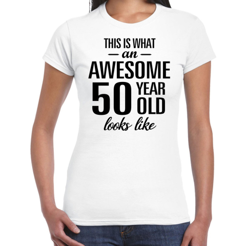 Awesome 50 year / 50 jaar cadeau t-shirt wit dames - Sarah 2XL -