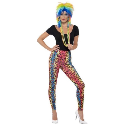 Gekleurde luipaardprint 80s legging verkleed kostuum voor dames One size -