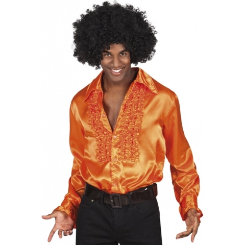Carnaval verkleedkleding shirt met rouches - oranje - heren - blouse - polyester - Disco time XL -