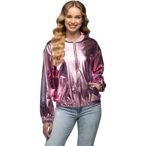 Carnaval verkleed jasje Rave - roze - voor dames - metallic glans 36/38 (S/M) -