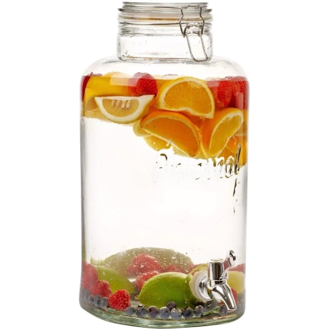 Drank dispenser/limonadetap - met tapje - glas - 8 Liter - H37 x D18 cm -
