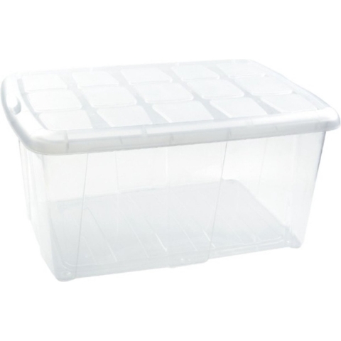 Plasticforte opslagbak organizers met deksel - transparant/wit - 60 liter - kunststof -