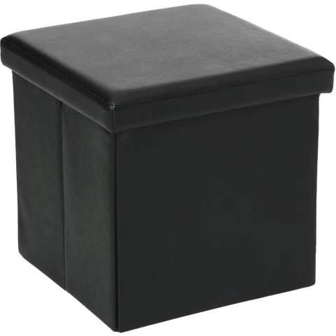 Poef - hocker - opbergbox - zwart - polyester/mdf - 38 x 38 cm - opvouwbaar -