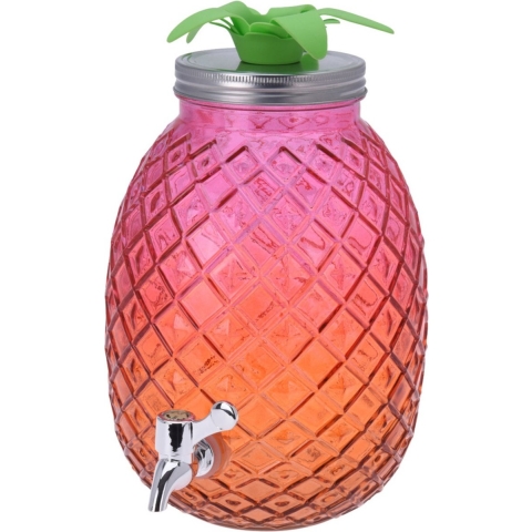 Glazen water/limonade/drank dispenser ananas roze/oranje 4,7 liter -