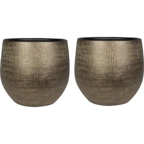 Ter Steege Plantenpot/bloempot - 2x stuks - keramiek - metal goud - 31 x 28 cm -