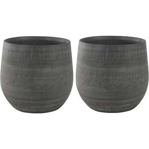 Steege Plantenpot/bloempot - 2x - keramiek - modern - grijs - D36 x H32 cm -